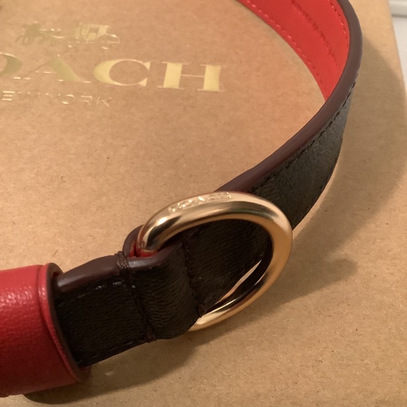COACH Brown & Apple Red Signature Dog Collar Sz Small 9.5” - 11.5” BNWT - Picture 8 of 8